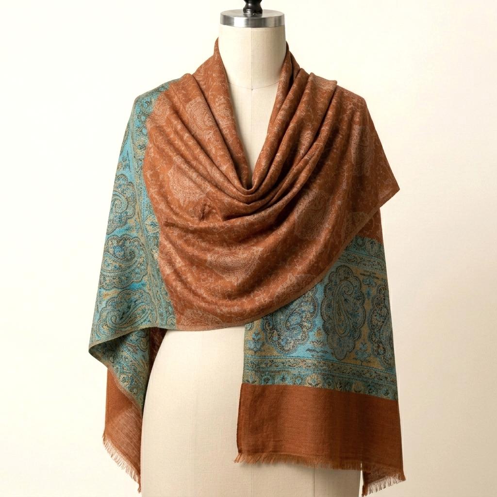 Graceful Amara - Fine Cashmere Wool Shawl with Jacquard Weave