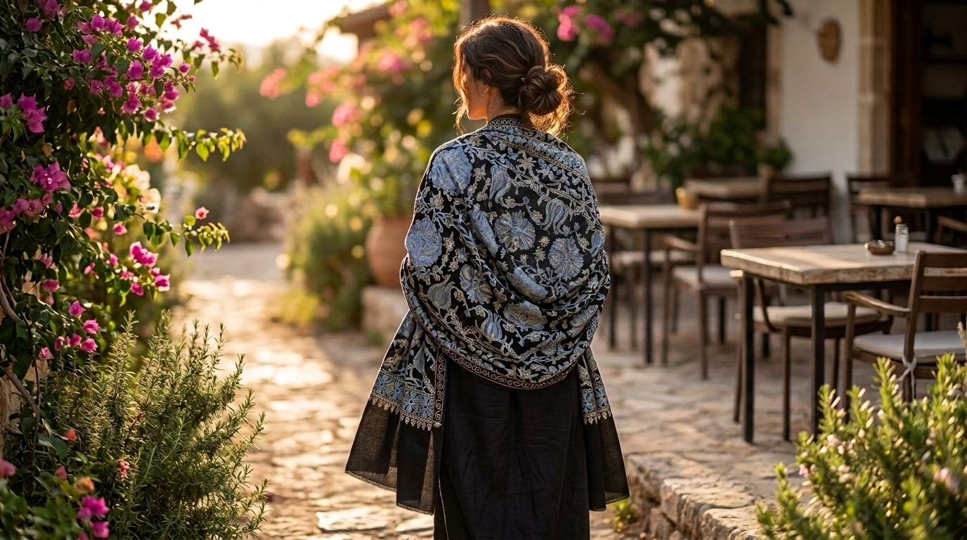 Heritage Nalki - Fine Cashmere Wool Shawl with Intricate Silk Embroidery