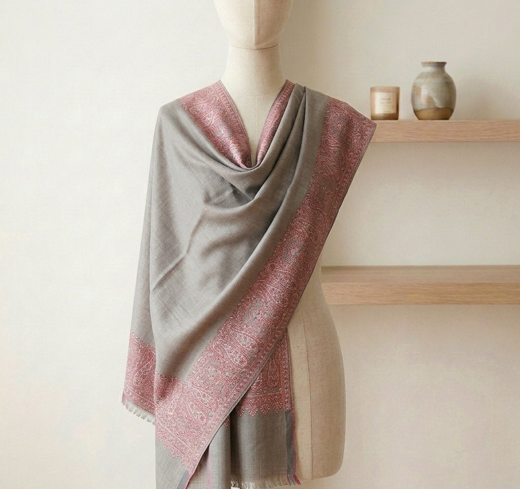 Delicate Gulnaar - Fine Cashmere Wool Shawl with Jacquard Weave