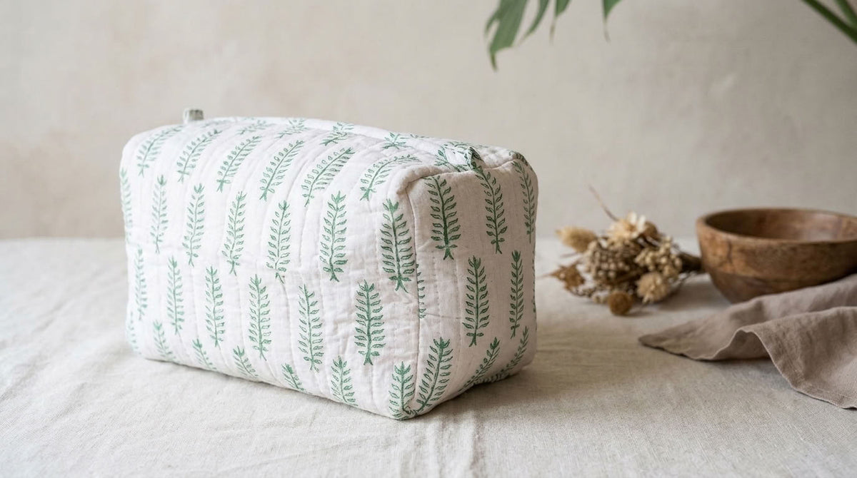 The Mélange - Hand-block Printed Quilted Makeup Bag | Cosmetic Pouch