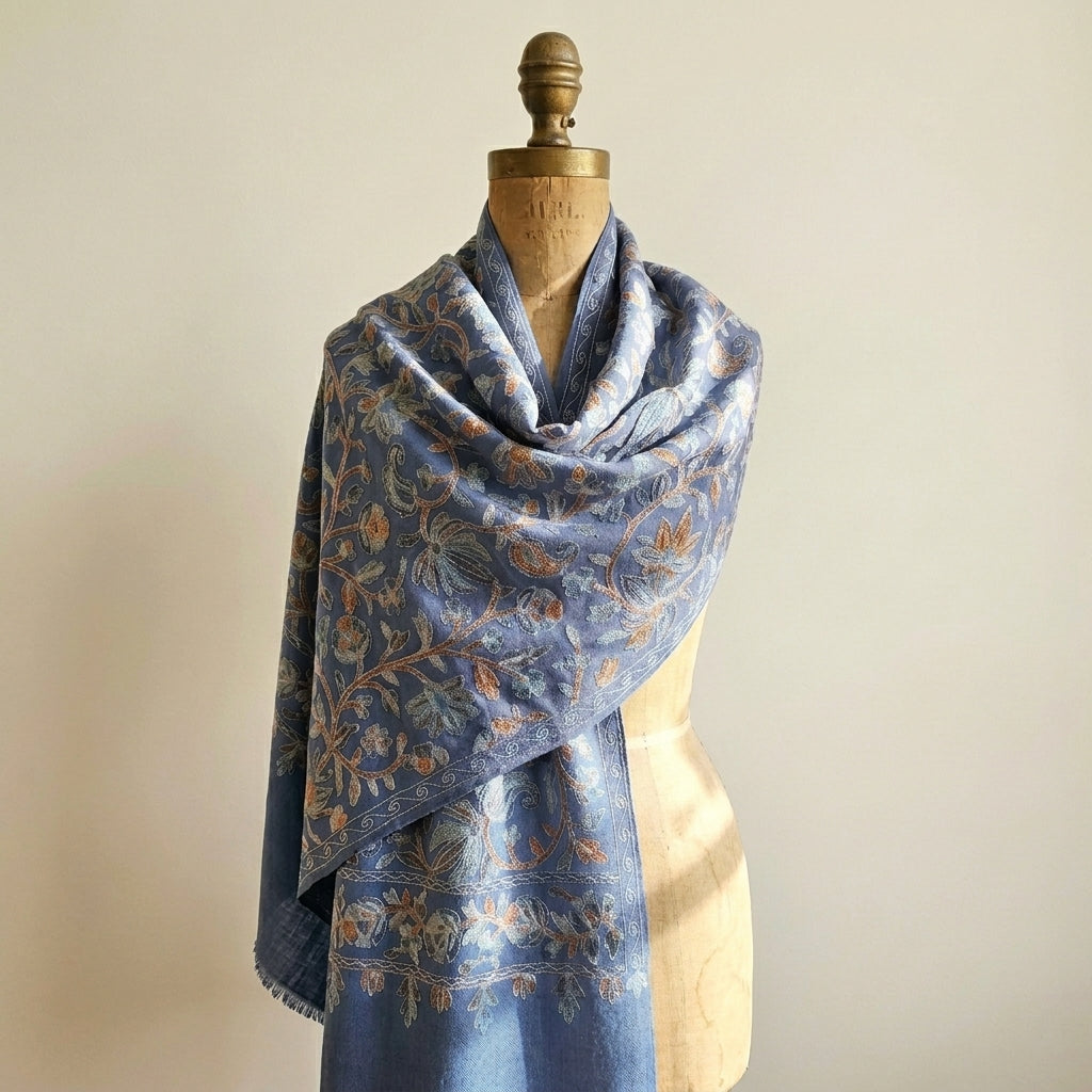 Heritage Nalki - Fine Cashmere Wool Shawl with Intricate Silk Embroidery