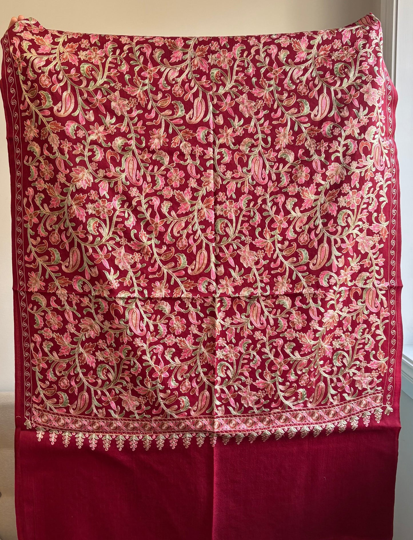 Heritage Nalki - Fine Cashmere Wool Shawl with Intricate Silk Embroidery