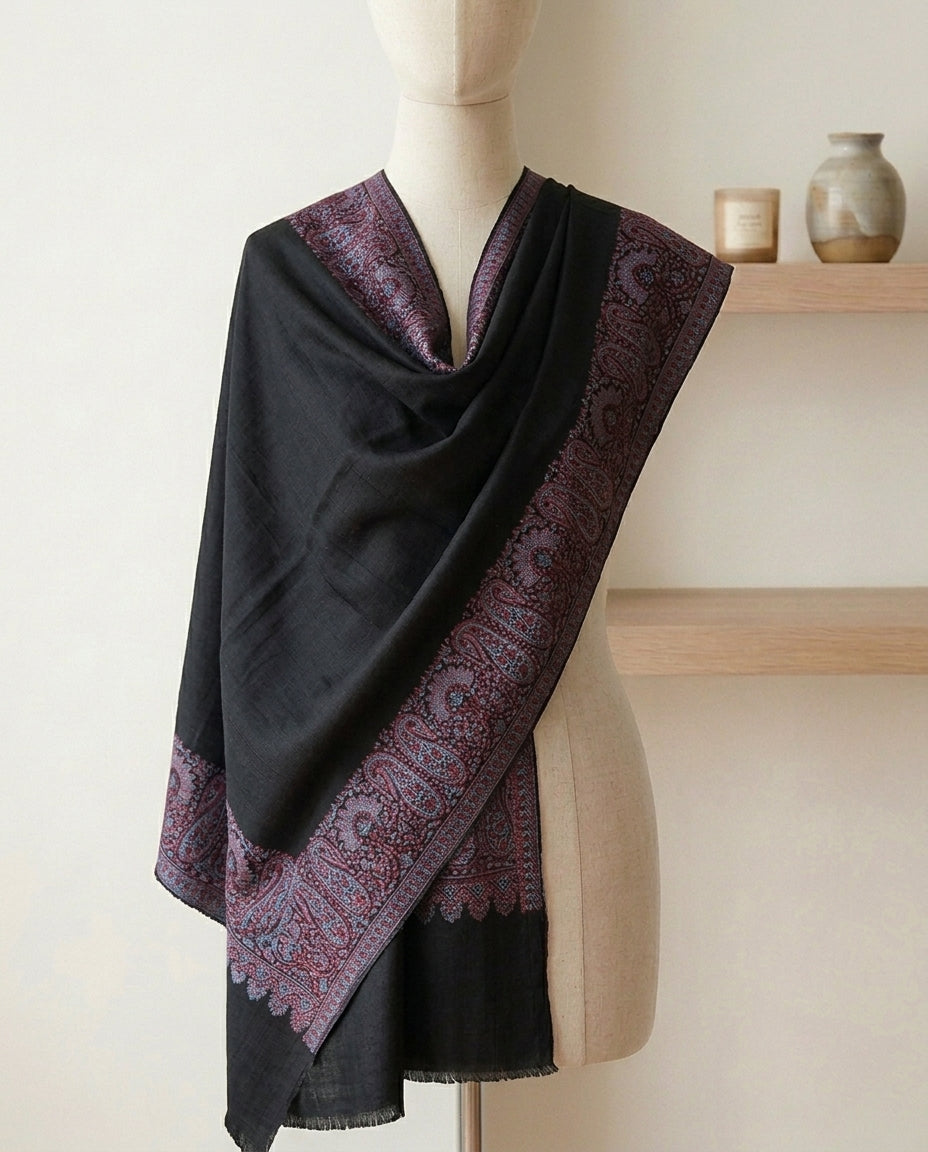 Delicate Gulnaar - Fine Cashmere Wool Shawl with Jacquard Weave