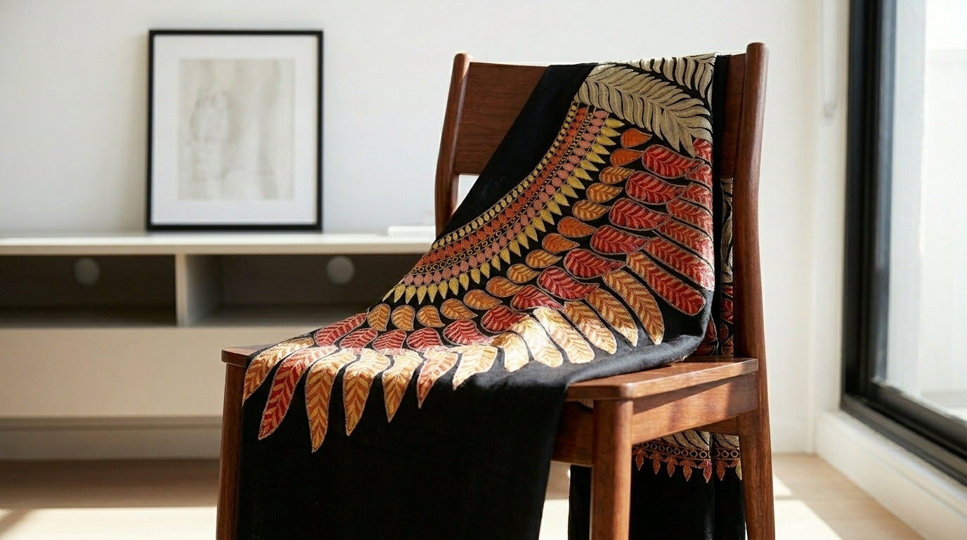 Eclectic Cashmira - Fine Cashmere Wool Shawl with Intricate Silk Embroidery