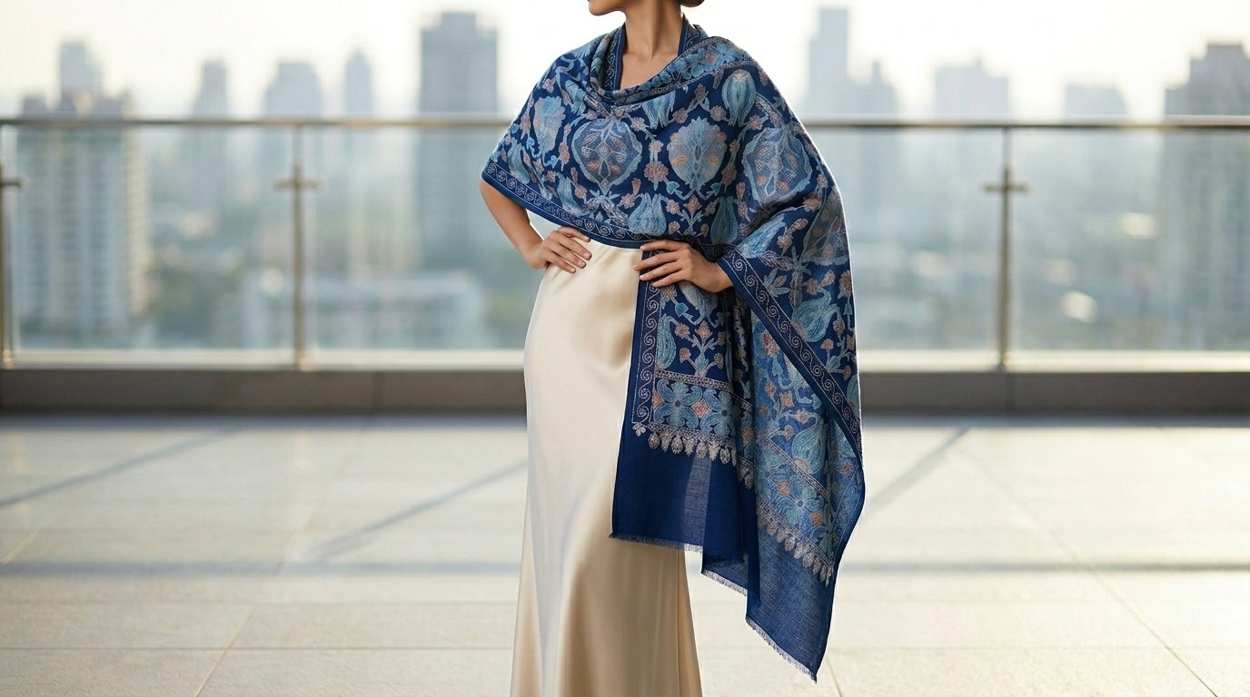 Heritage Nalki - Fine Cashmere Wool Shawl with Intricate Silk Embroidery