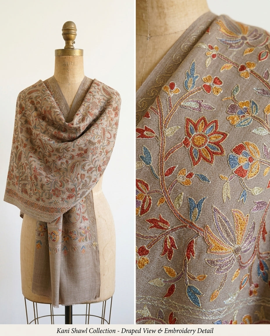 Heritage Nalki - Fine Cashmere Wool Shawl with Intricate Silk Embroidery