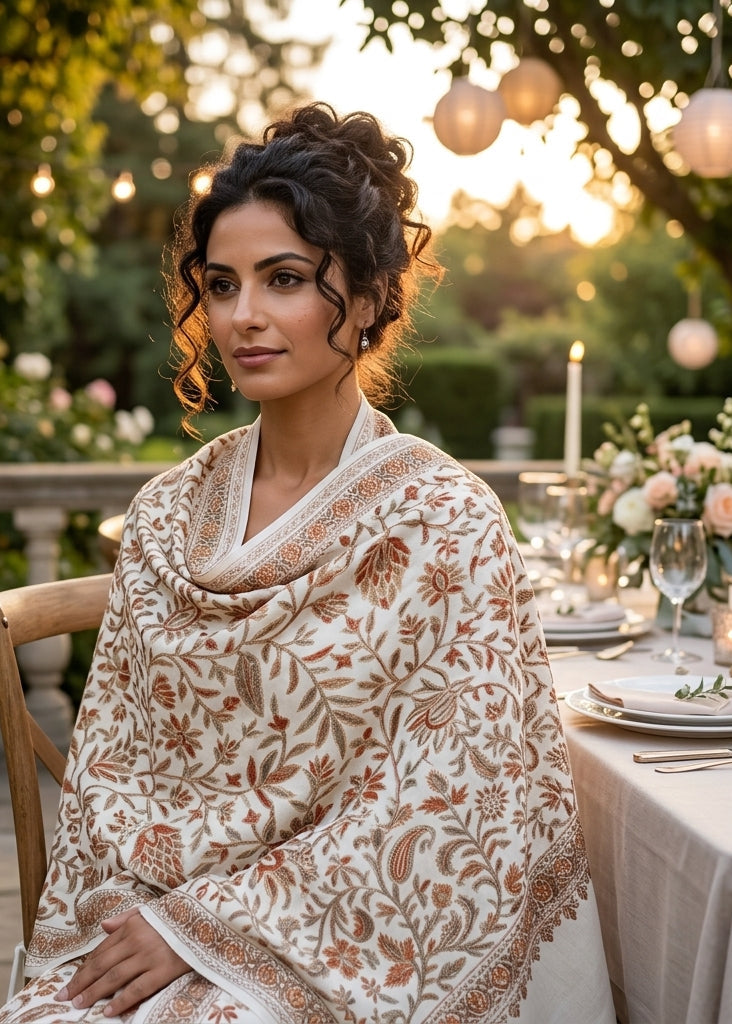 Heritage Nalki - Fine Cashmere Wool Shawl with Intricate Silk Embroidery