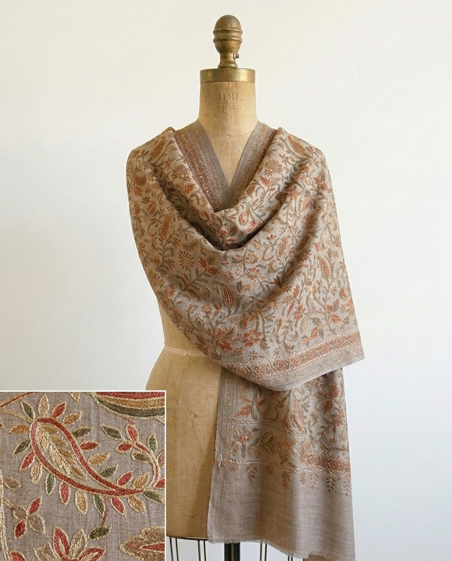 Heritage Nalki - Fine Cashmere Wool Shawl with Intricate Silk Embroidery