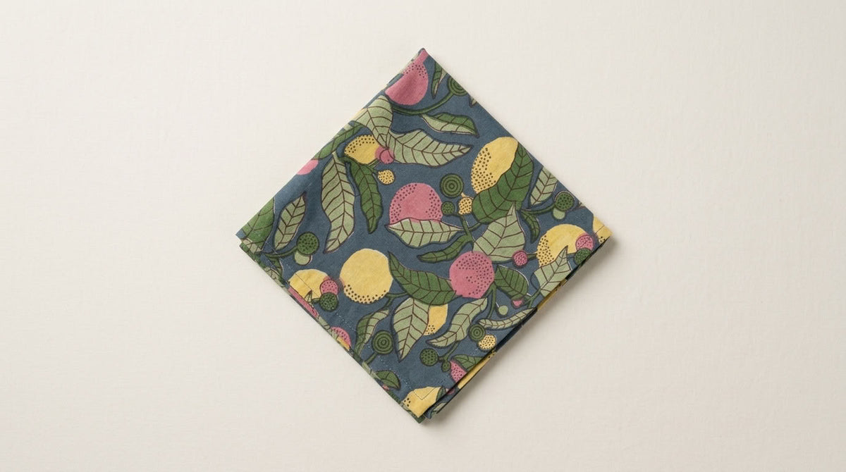 Lemon & Leaf - Hand-block Printed, Soft Cotton Napkins