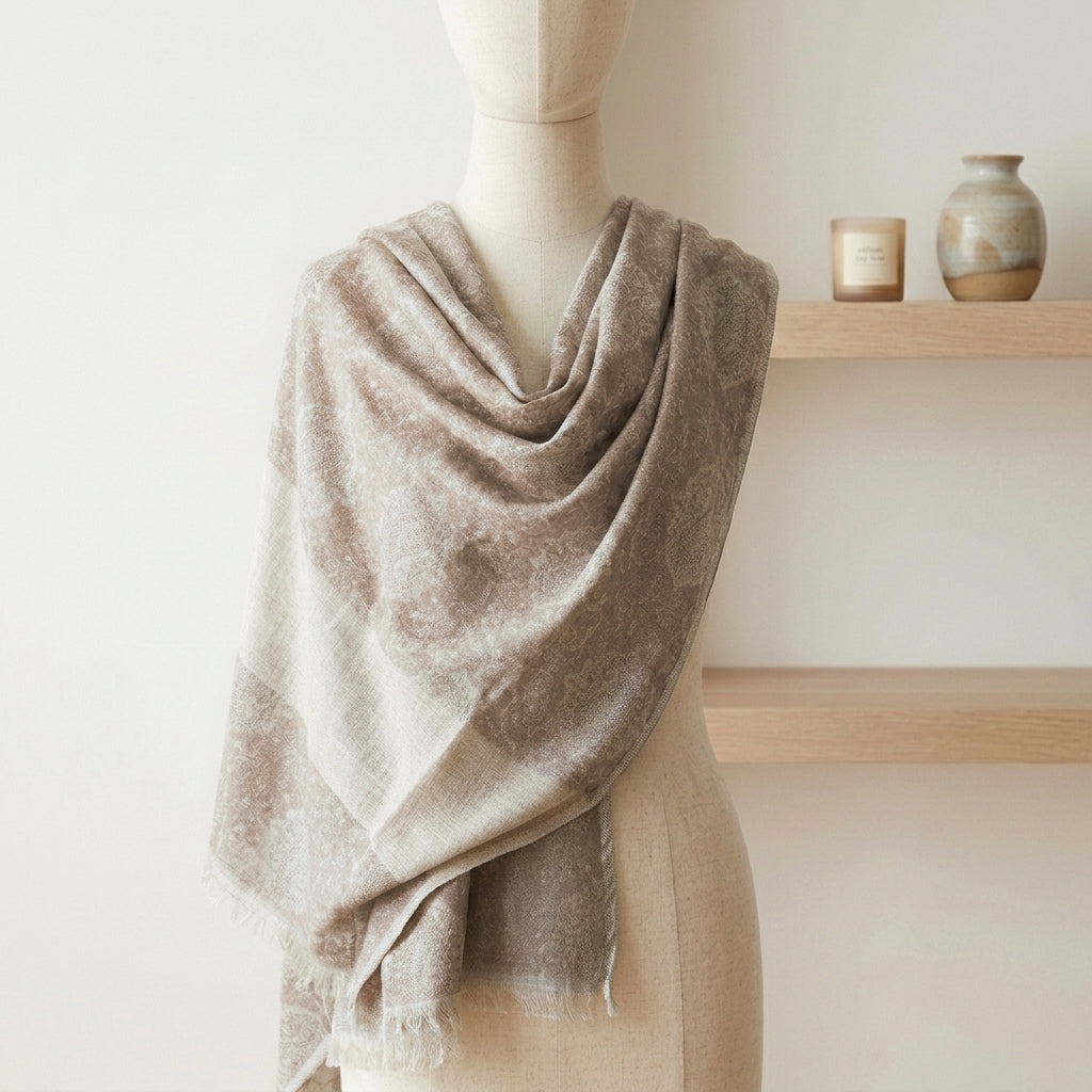 Elegant Eira - Fine Cashmere Wool Shawl with Jacquard Weave