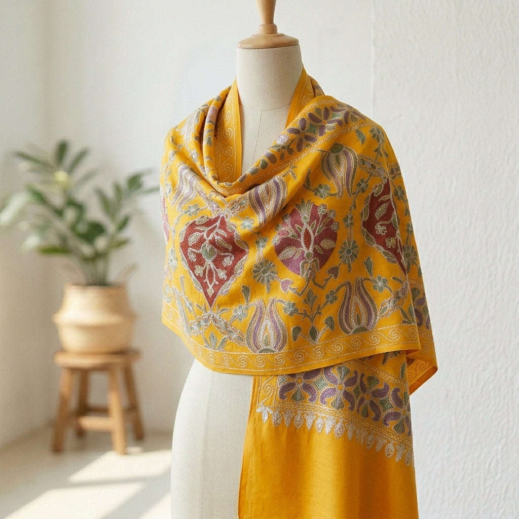 Heritage Nalki - Fine Cashmere Wool Shawl with Intricate Silk Embroidery