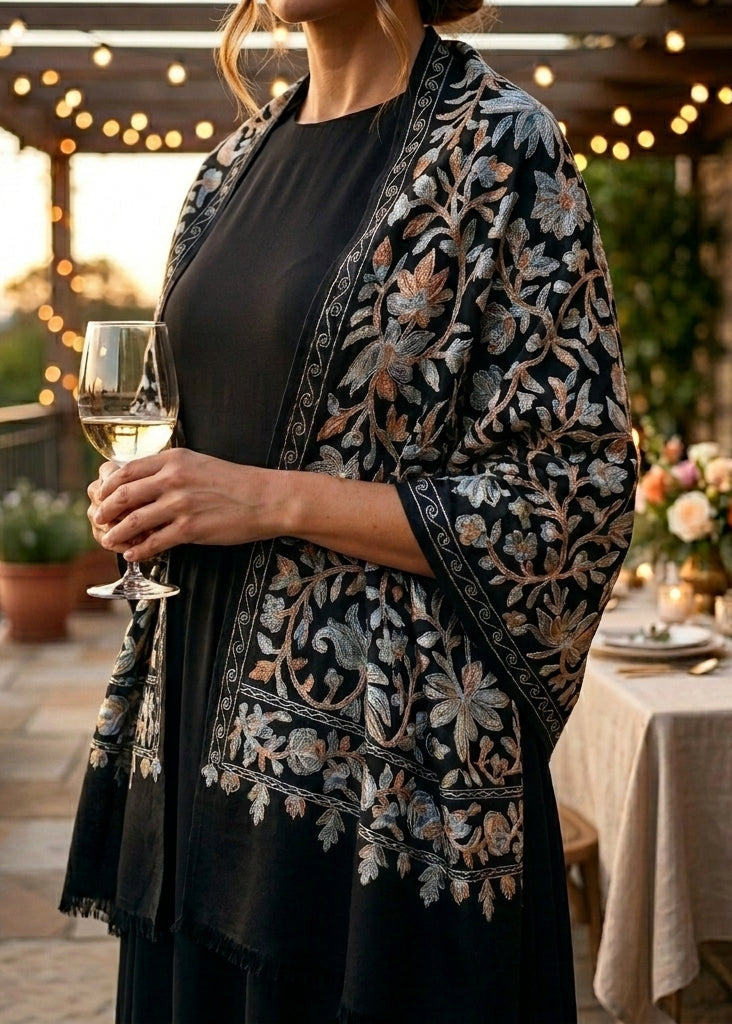Heritage Nalki - Fine Cashmere Wool Shawl with Intricate Silk Embroidery