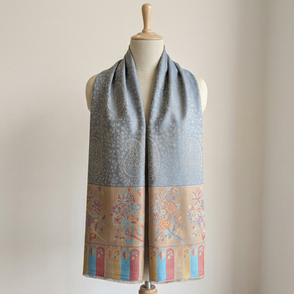 Ambi Motif - Soft Shawl with Intricate Floral Motifs in Jacquard Weave
