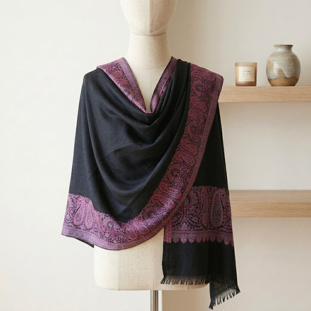Delicate Gulnaar - Fine Cashmere Wool Shawl with Jacquard Weave