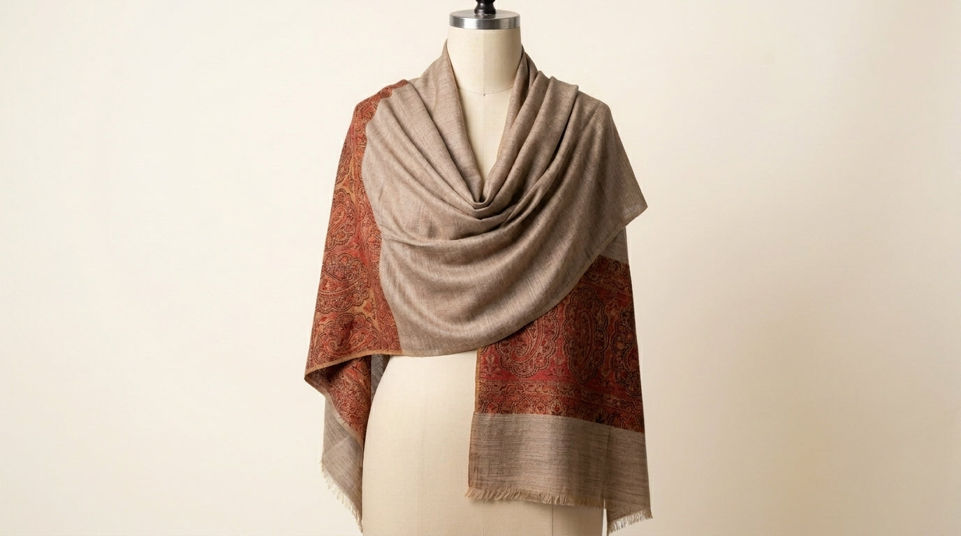 Graceful Amara - Fine Cashmere Wool Shawl with Jacquard Weave
