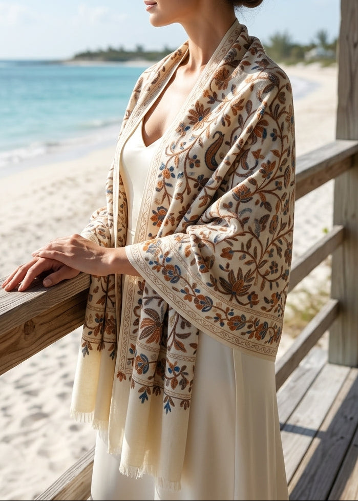 Heritage Nalki - Fine Cashmere Wool Shawl with Intricate Silk Embroidery