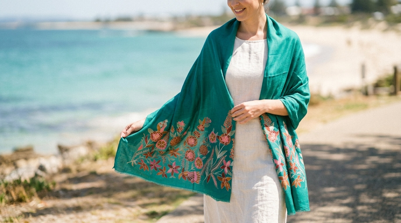 Charming Chinar - Fine Cashmere Wool Shawl with Intricate Silk Embroidery
