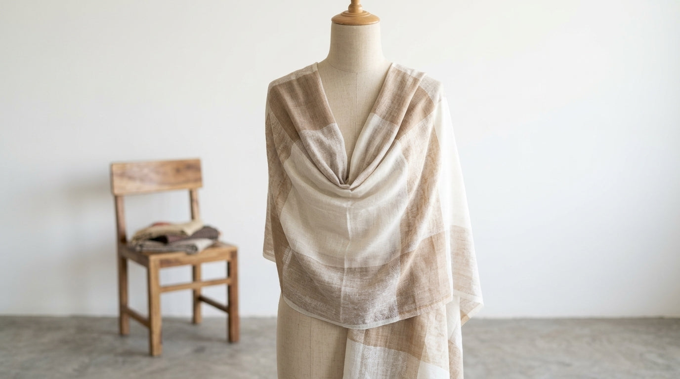 Elegant Eira - Fine Cashmere Wool Shawl with Jacquard Weave