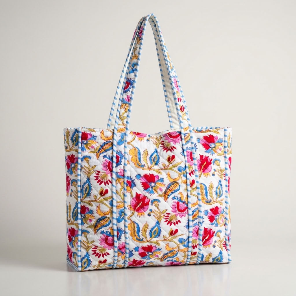 The Mélange - Hand-block Printed Quilted Cotton Tote