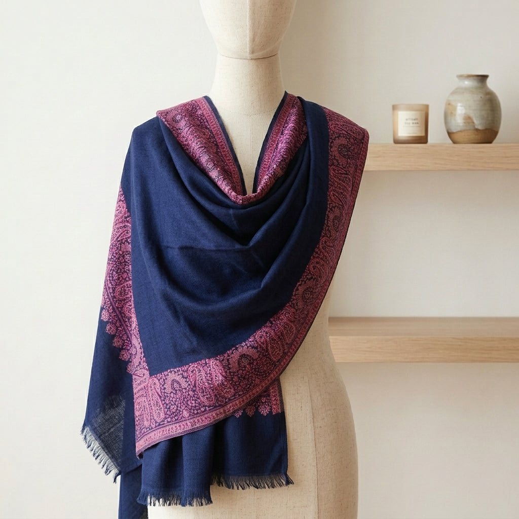 Delicate Gulnaar - Fine Cashmere Wool Shawl with Jacquard Weave