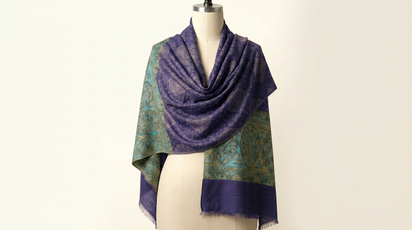 Graceful Amara - Fine Cashmere Wool Shawl with Jacquard Weave