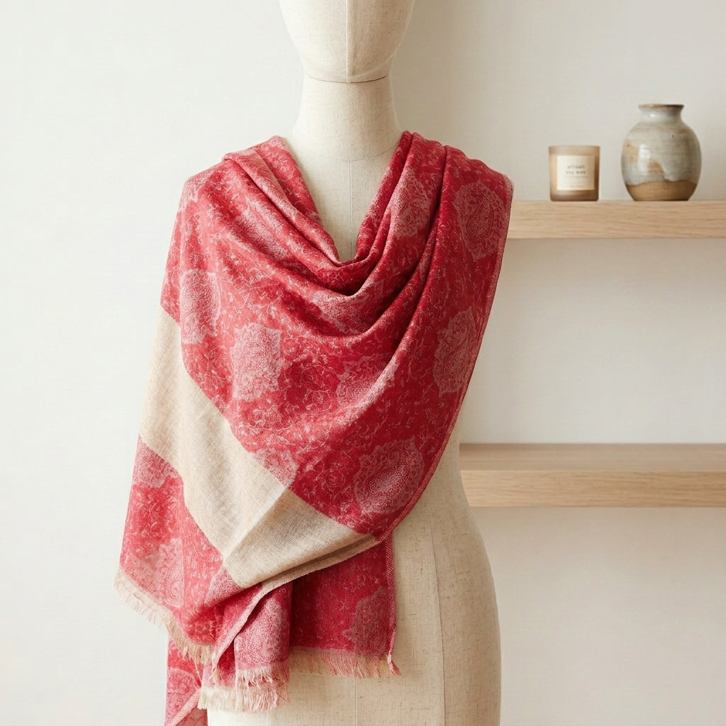 Elegant Eira - Fine Cashmere Wool Shawl with Jacquard Weave