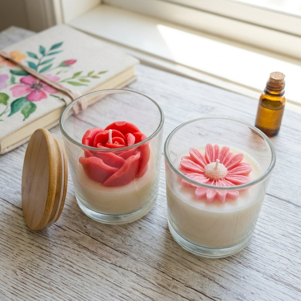 Blush Bloom Soy Candle – Glass Jar with Wooden Lid (400g, Gift Boxed)