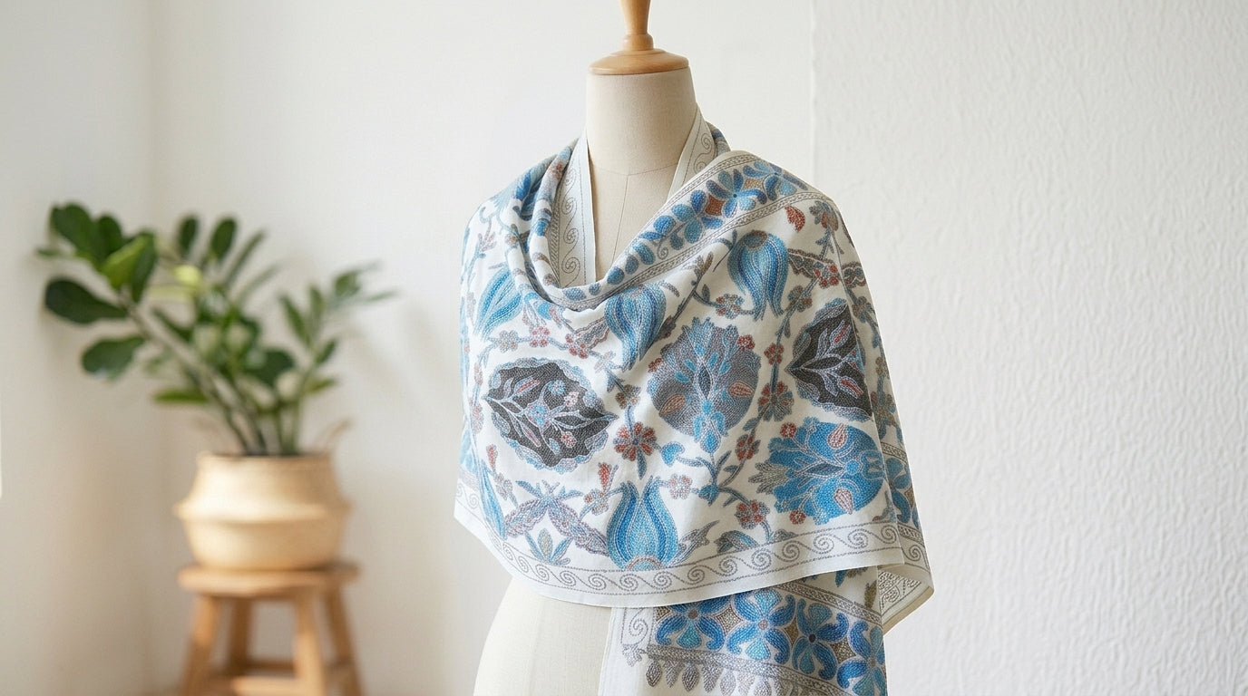 Heritage Nalki - Fine Cashmere Wool Shawl with Intricate Silk Embroidery