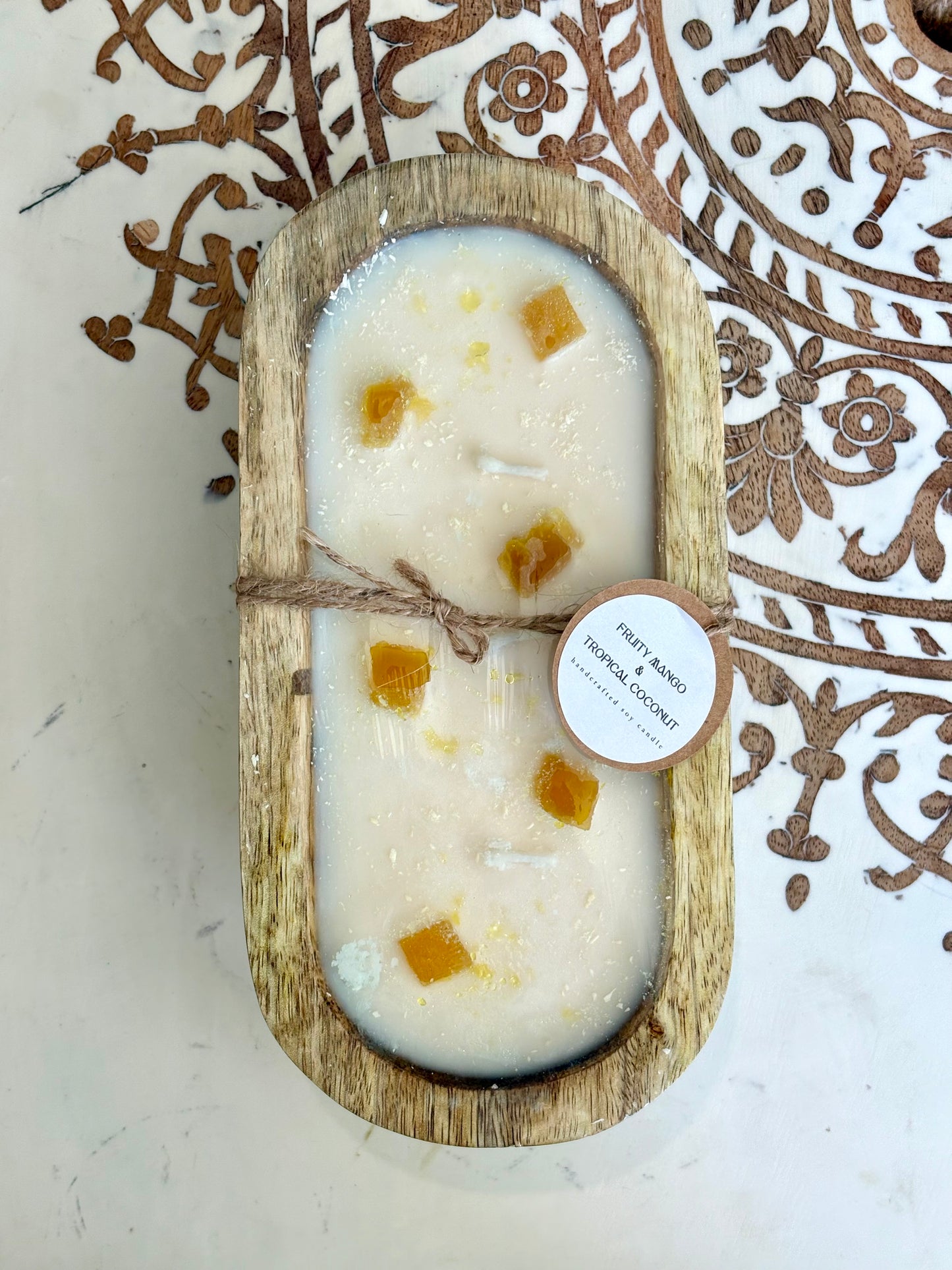 Luxe Wooden Dough Bowl, Soy Wax Candles - Infused with Essential Oils, 400g