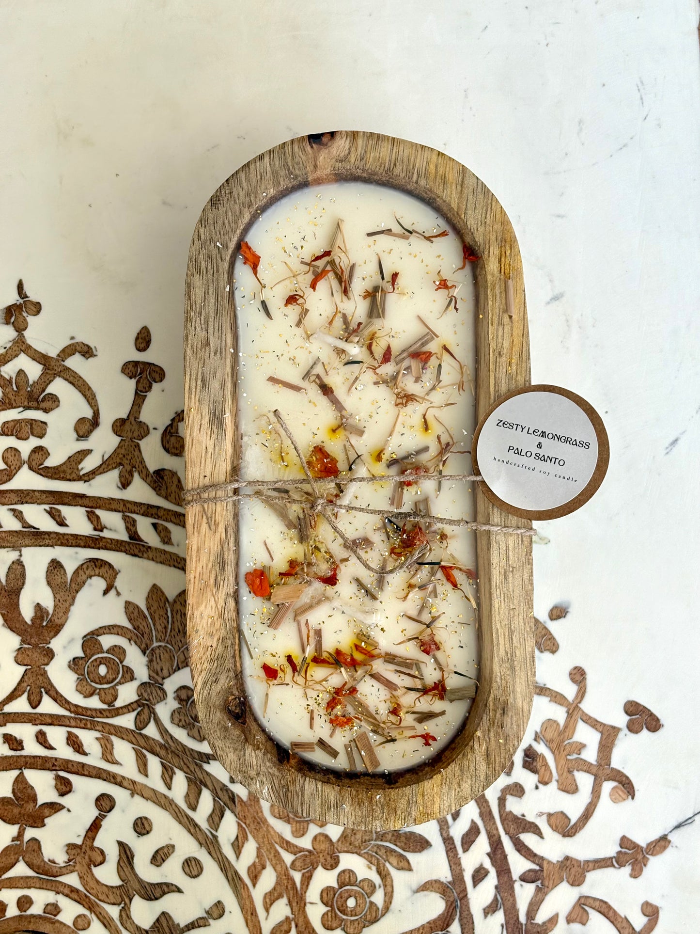Luxe Wooden Dough Bowl, Soy Wax Candles - Infused with Essential Oils, 400g