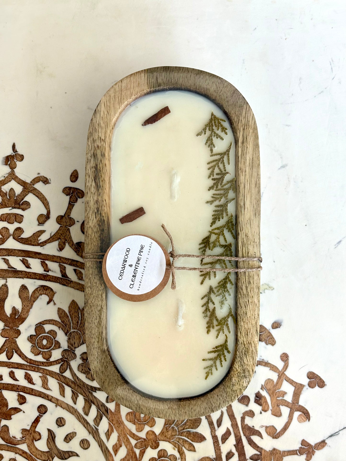 Luxe Wooden Dough Bowl, Soy Wax Candles - Infused with Essential Oils, 400g