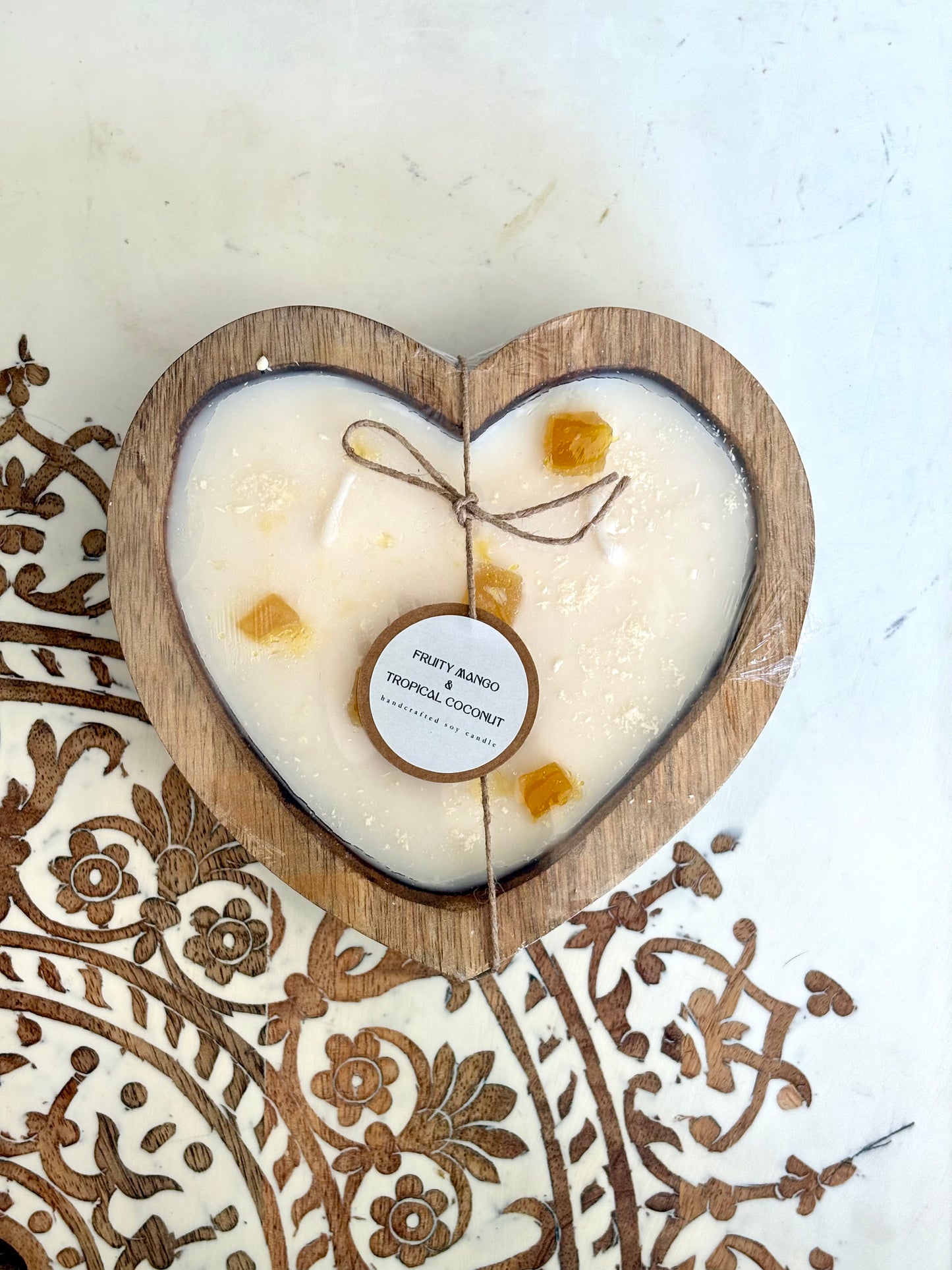 Luxe Wooden Heart Bowl, Soy Wax Candles - Infused with Essential Oils, 450g