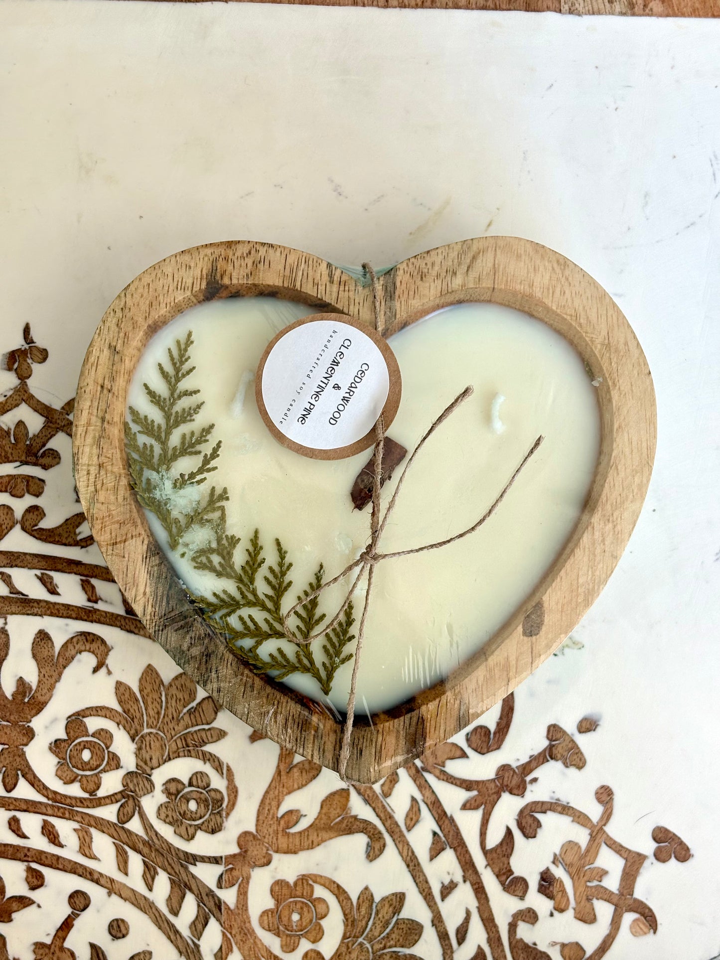 Luxe Wooden Heart Bowl, Soy Wax Candles - Infused with Essential Oils, 450g