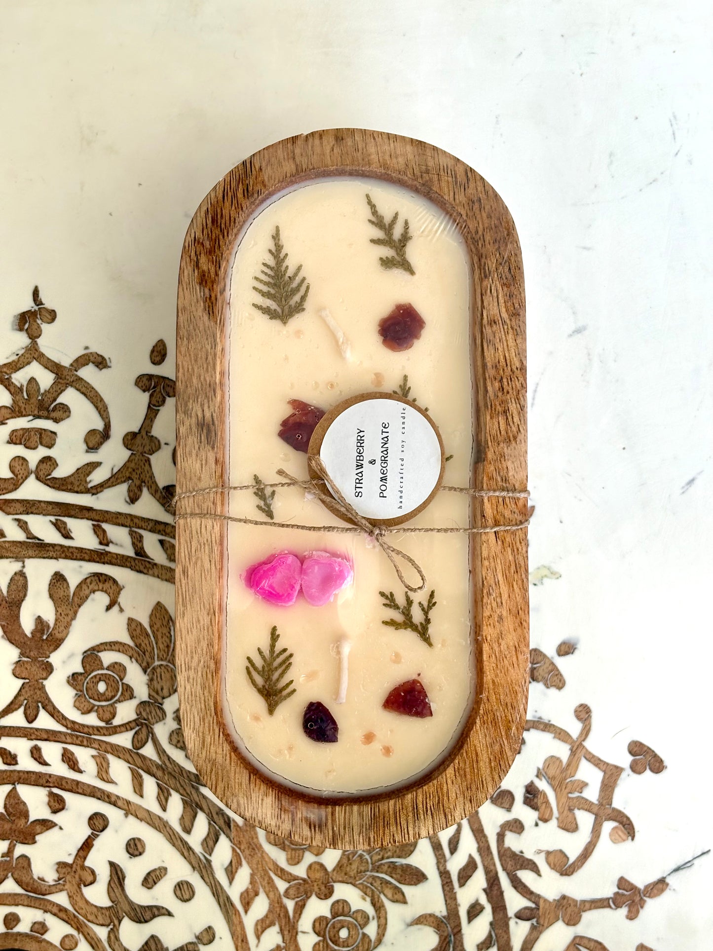 Luxe Wooden Dough Bowl, Soy Wax Candles - Infused with Essential Oils, 400g