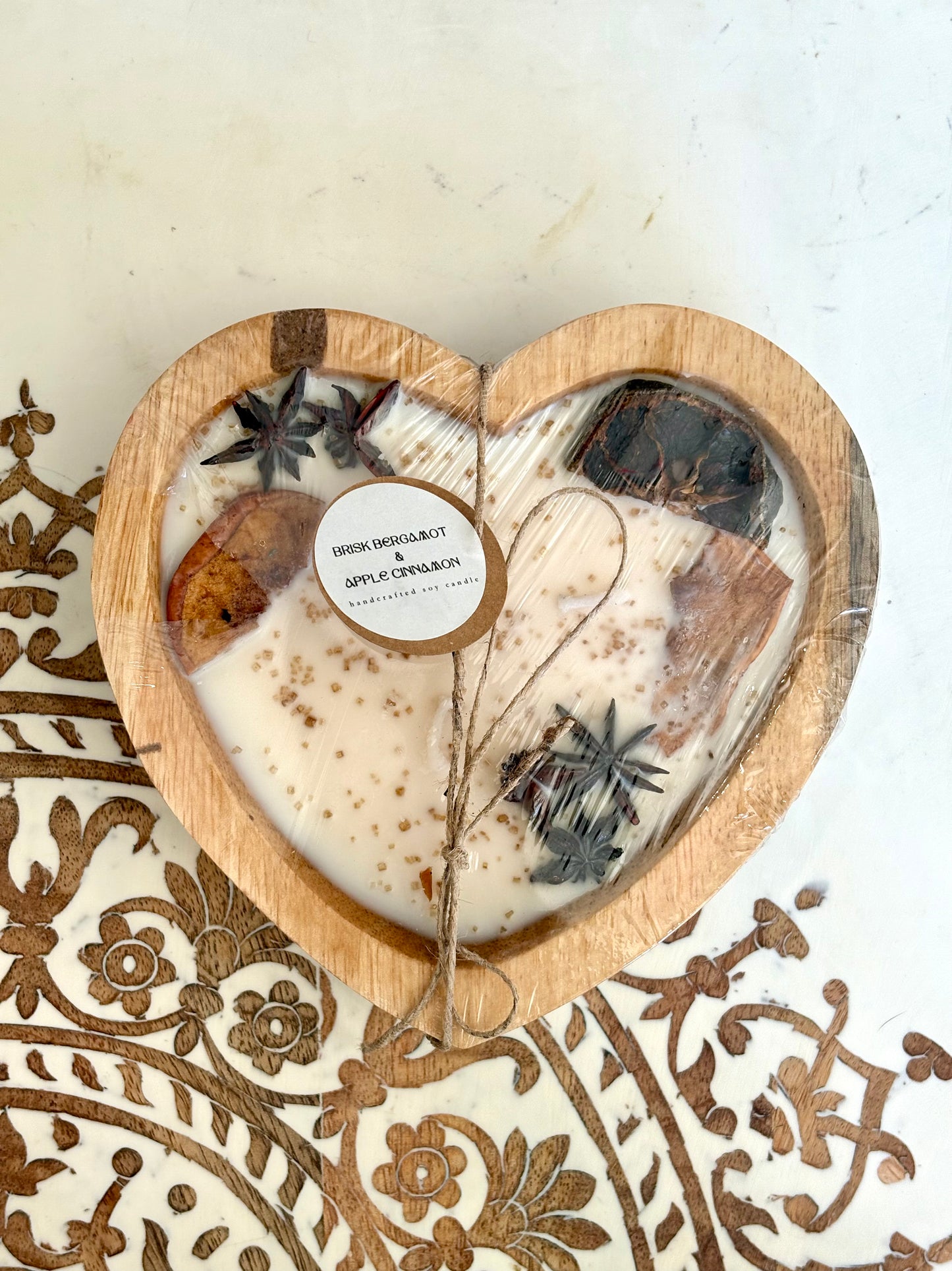 Luxe Wooden Heart Bowl, Soy Wax Candles - Infused with Essential Oils, 450g