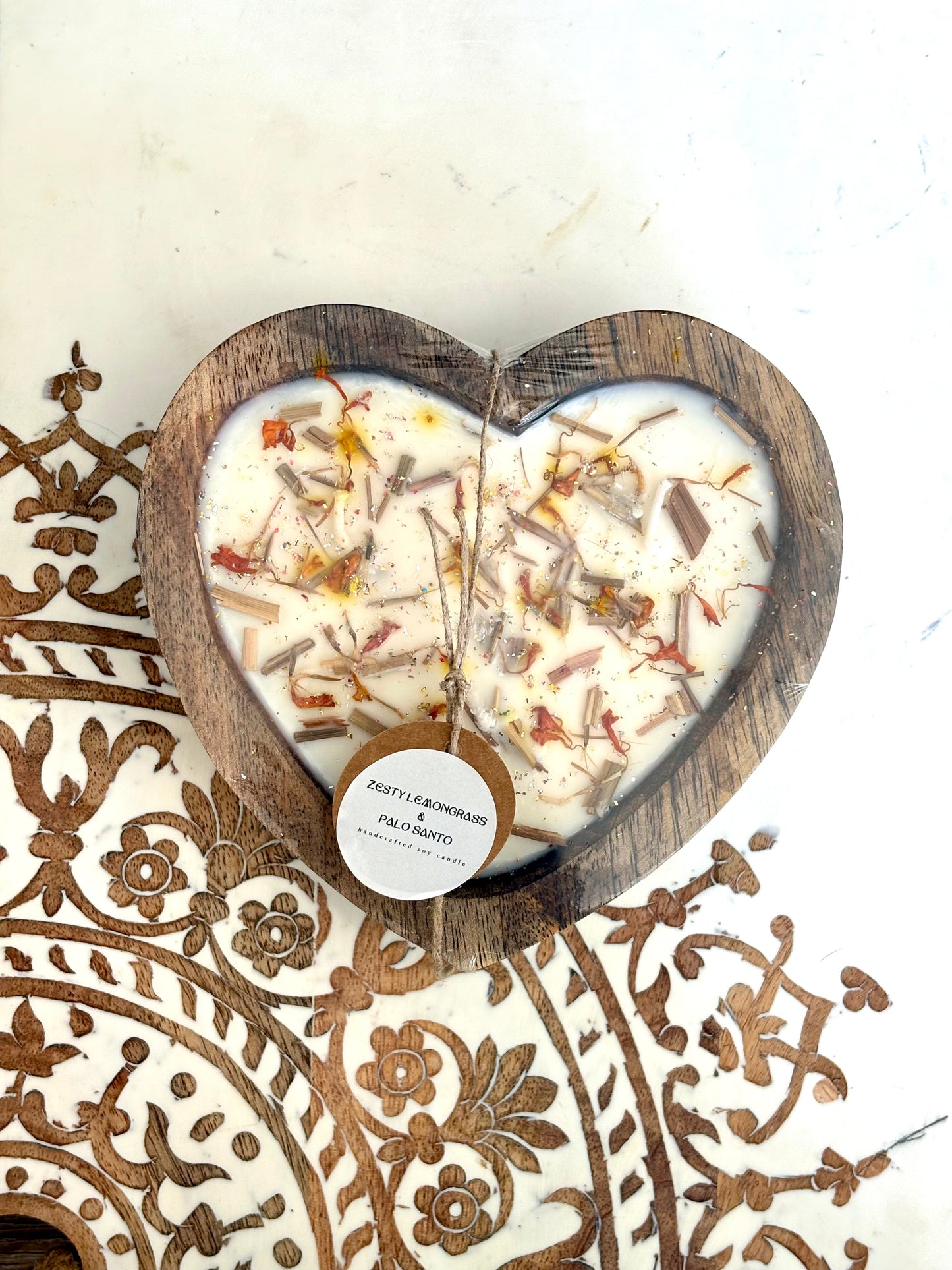 Luxe Wooden Heart Bowl, Soy Wax Candles - Infused with Essential Oils, 450g