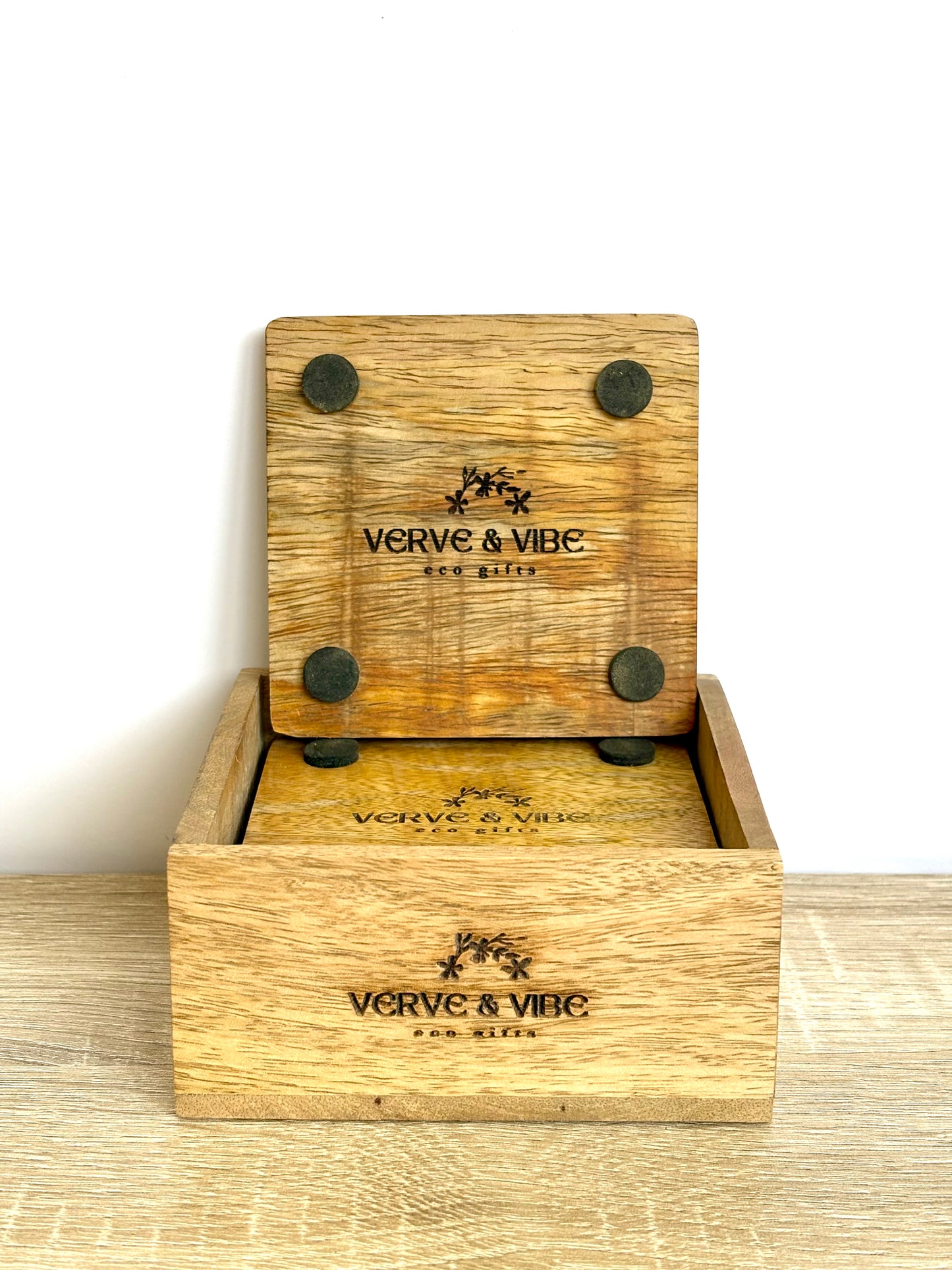 Firozi Flora - Wooden Coasters, Set of 4 in Box