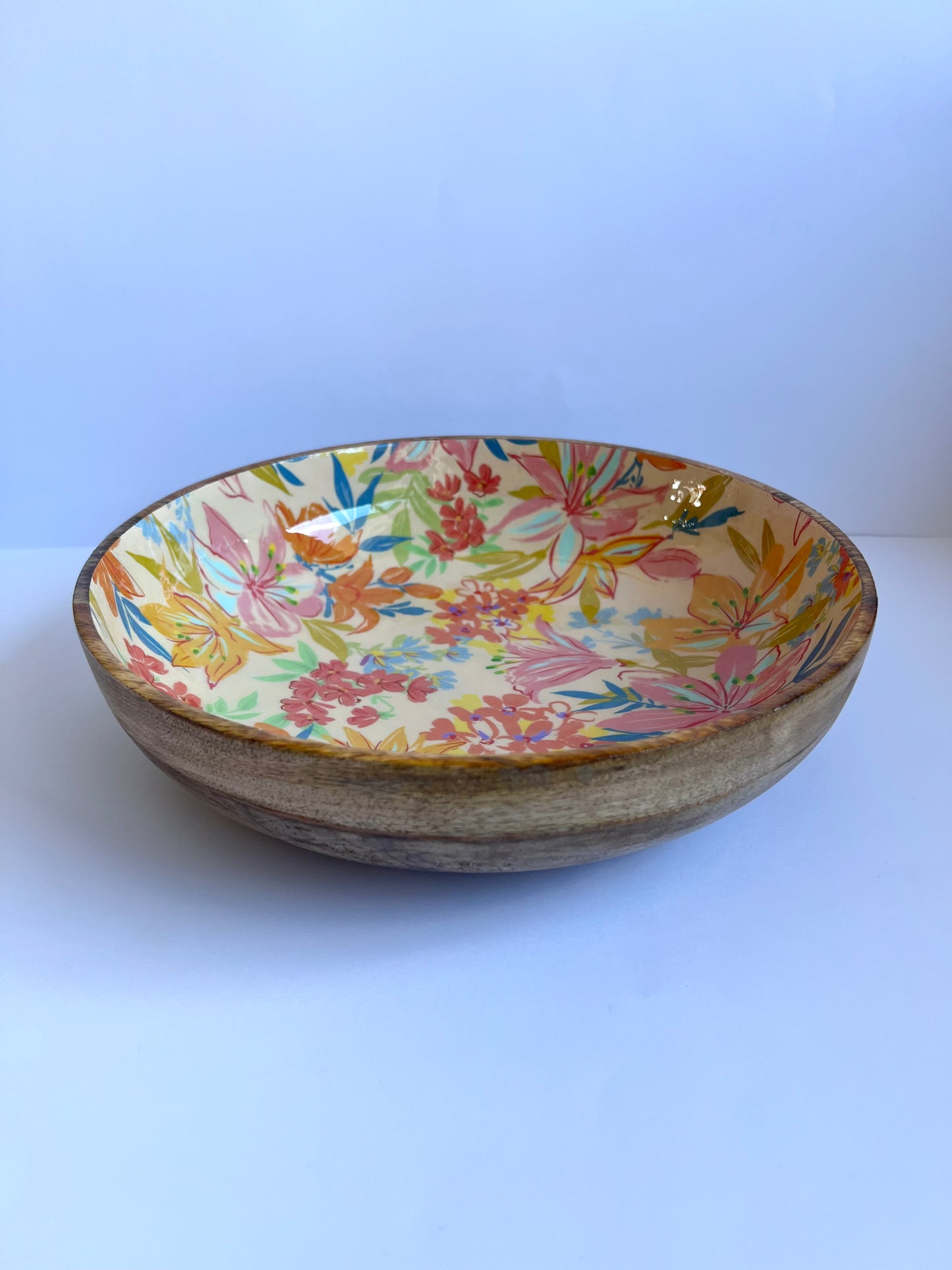 Floral Fiesta - Handmade Wooden Bowl with Matching Salad Server Set