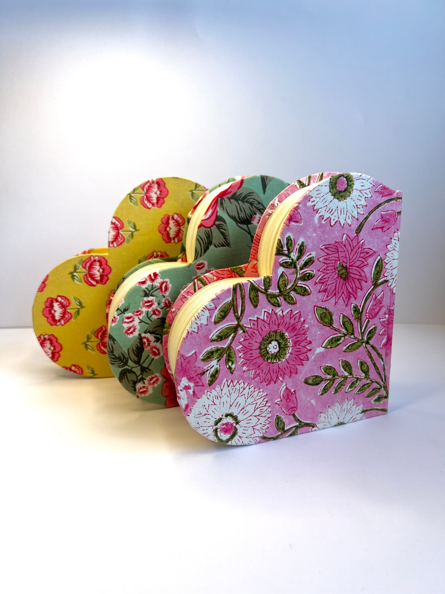 Green Pink Florals - Heart-Shaped, Recycled Paper, Handmade Journal