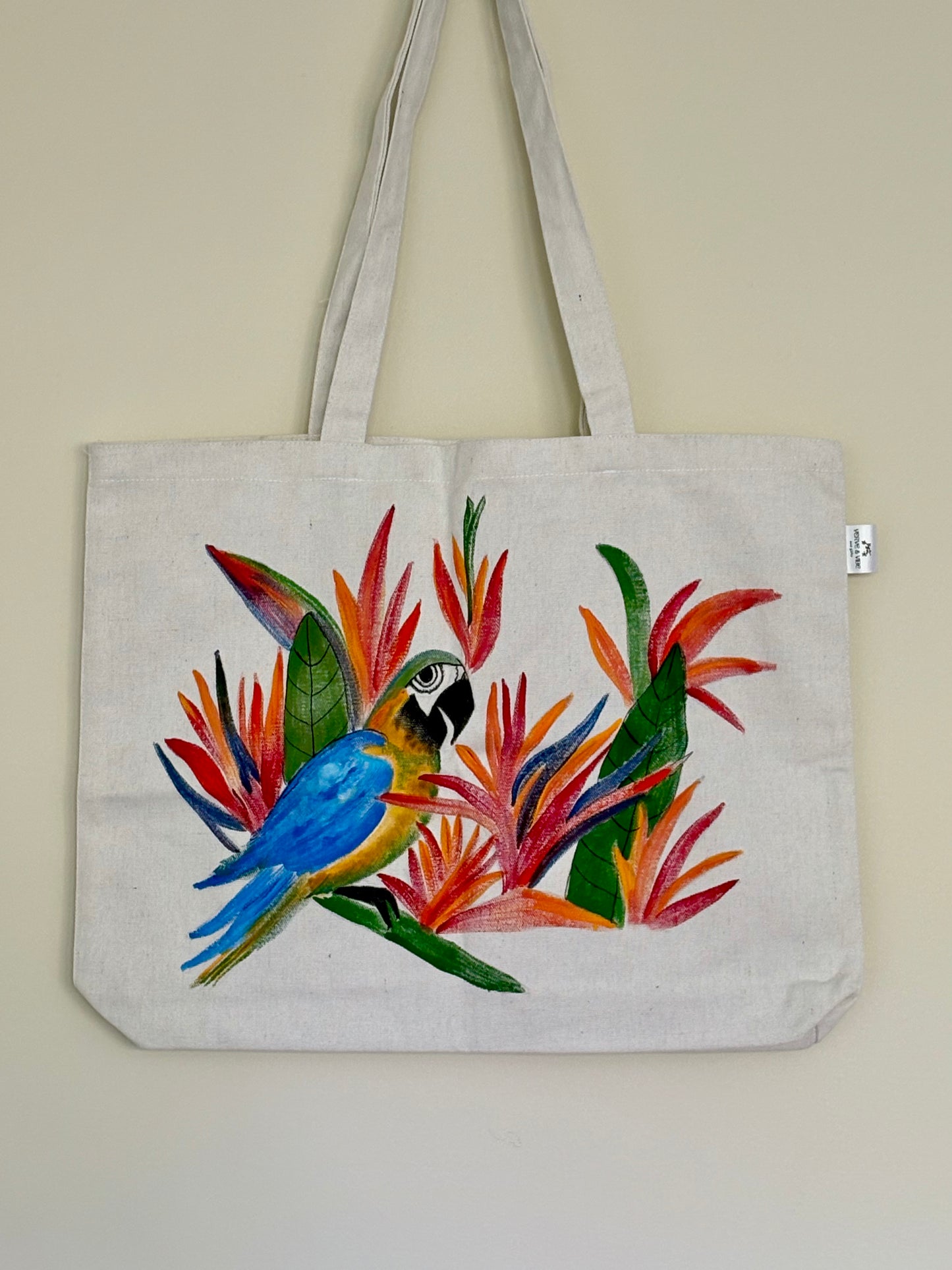 Parrot on Bird of Paradise - Hand Painted,Canvas Zippered Pouch