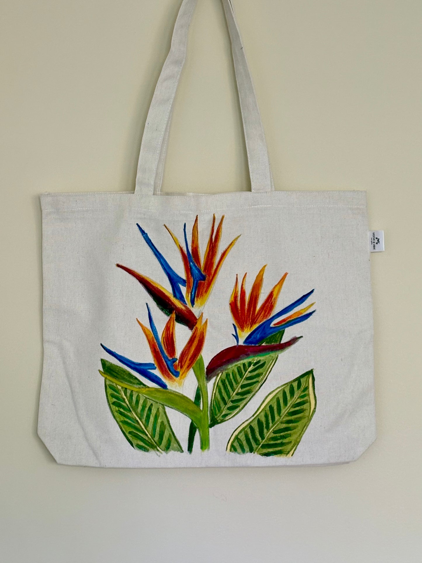 Blooming Bird of Paradise - Hand Painted, Canvas Tote Bag