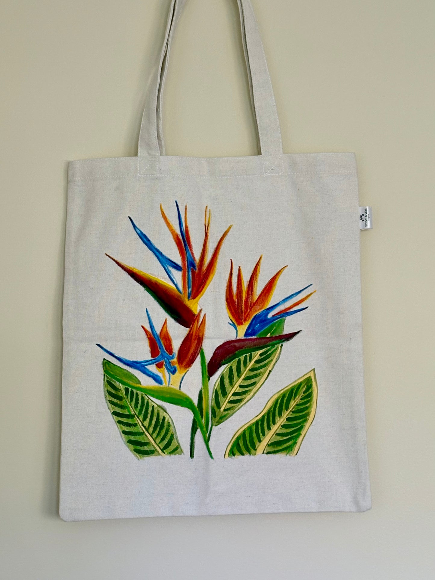 Blooming Bird of Paradise - Hand Painted, Canvas Tote Bag