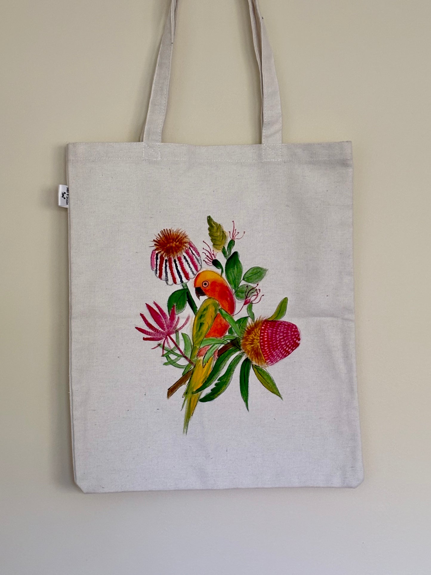 Perky Parrot on Banksia - Hand Painted,Canvas Zippered Pouch