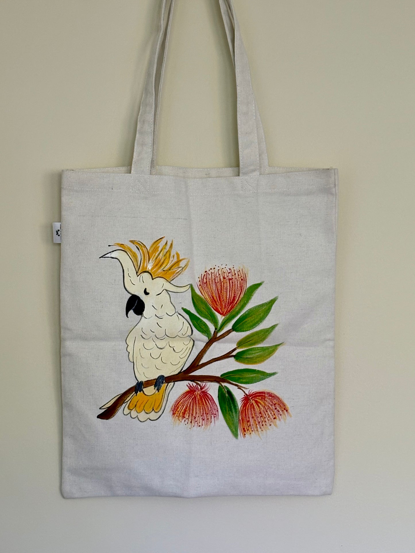Cheeky Cockatoo - Hand Painted, Canvas Tote Bag