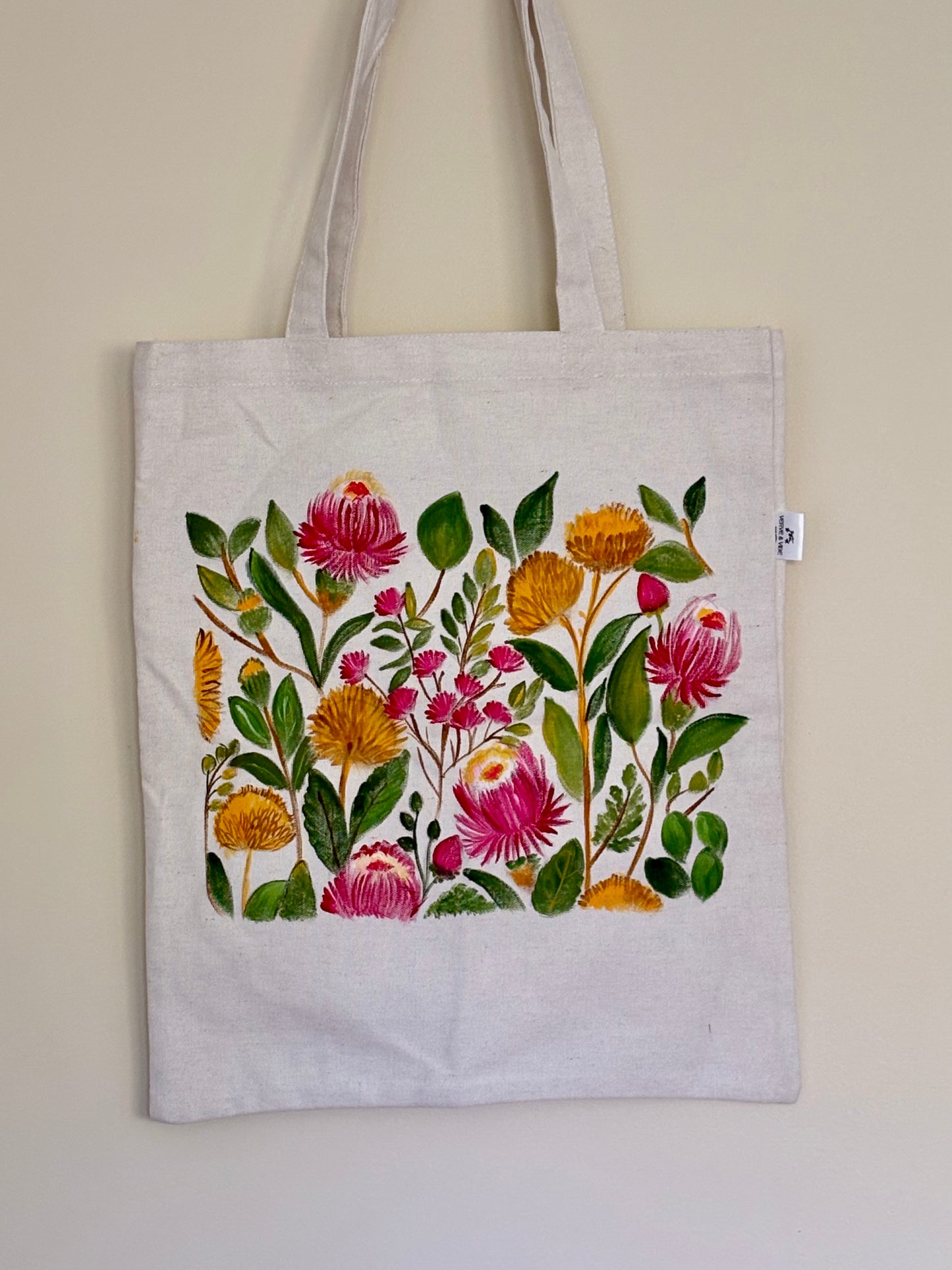 Proteas & Waratahs - Hand Painted, Canvas Tote Bag