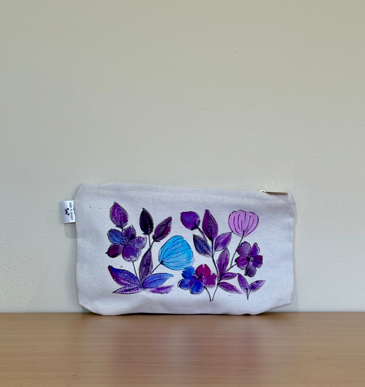Magenta & Mauve Blooms - Hand Painted,Canvas Zippered Pouch