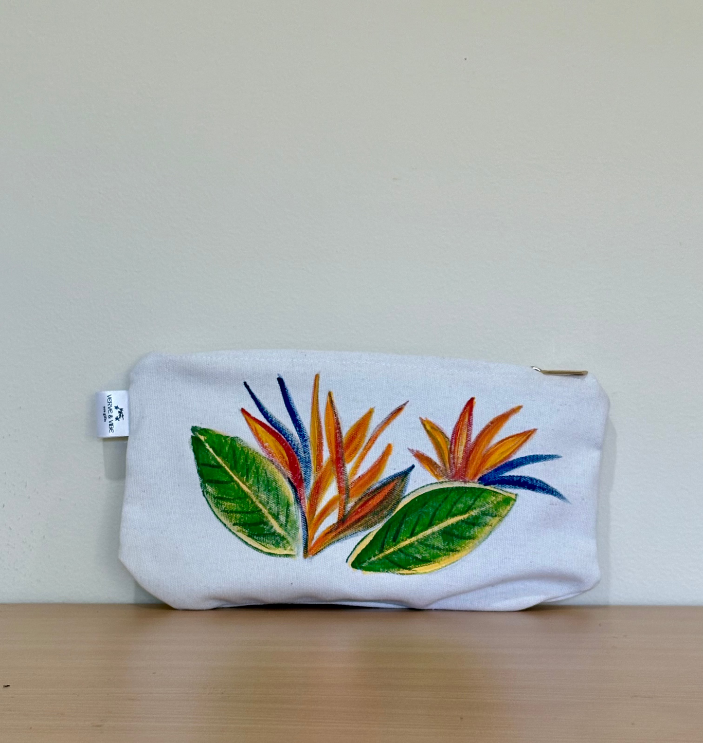 Blooming Bird of Paradise - Hand Painted,Canvas Zippered Pouch