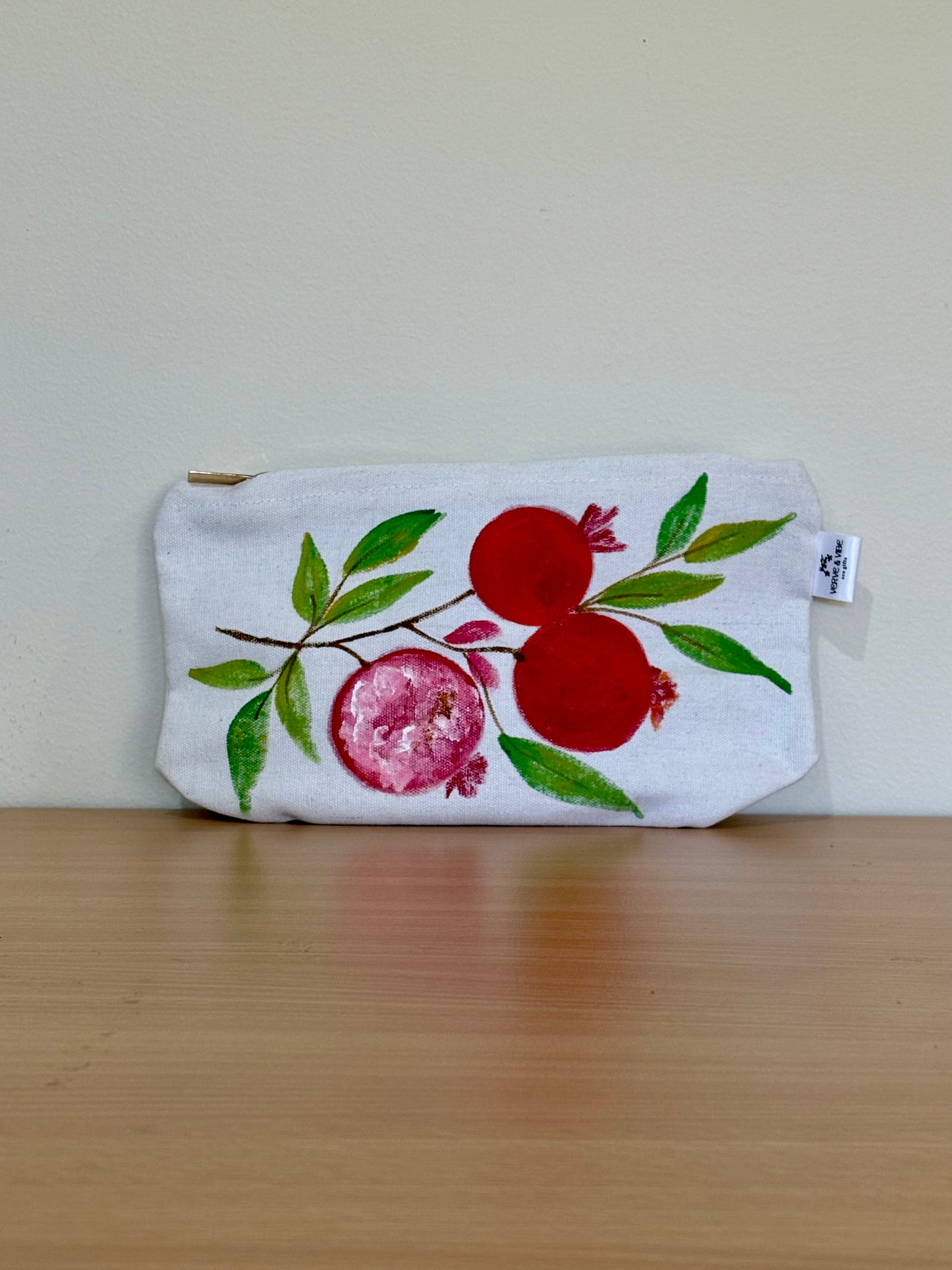 Peppy Parrot & Pomegranates - Hand Painted, Canvas Tote Bag