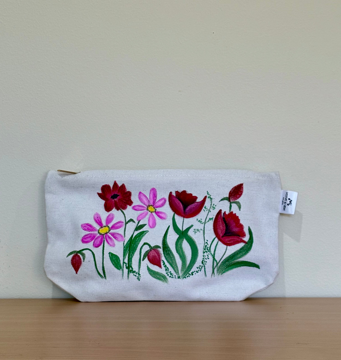 Wild Blooms - Hand Painted,Canvas Zippered Pouch