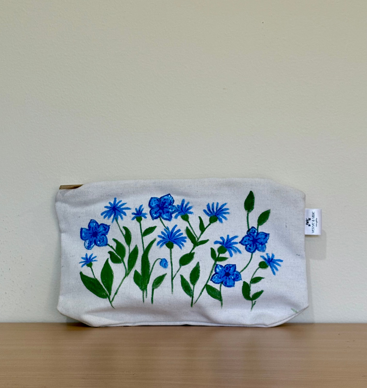 Blue Blossoms - Hand Painted,Canvas Zippered Pouch